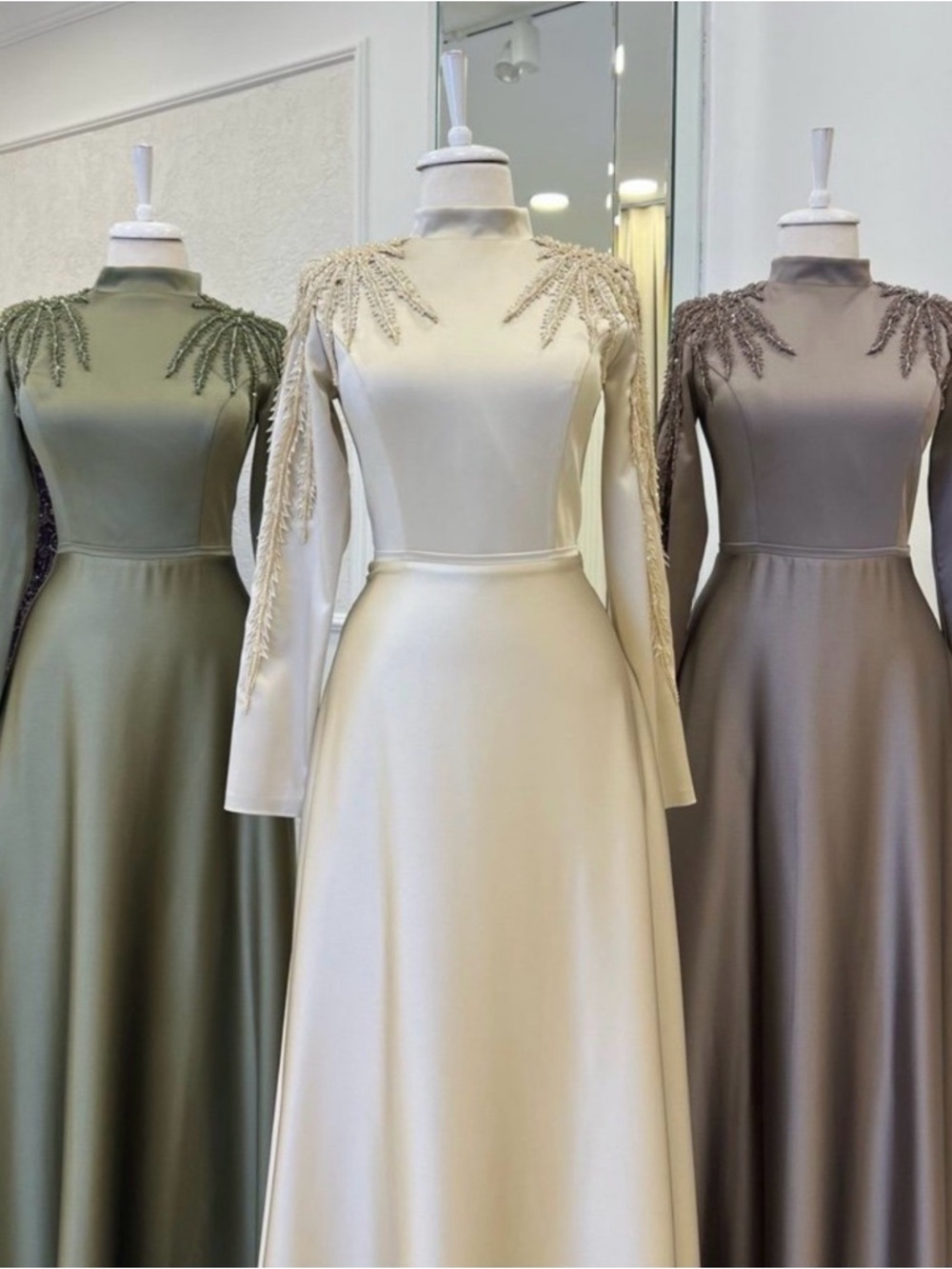 Modest Hijabi Friendly Sage Green Satin Gown from Turkey - Never Worn -Size 8/10